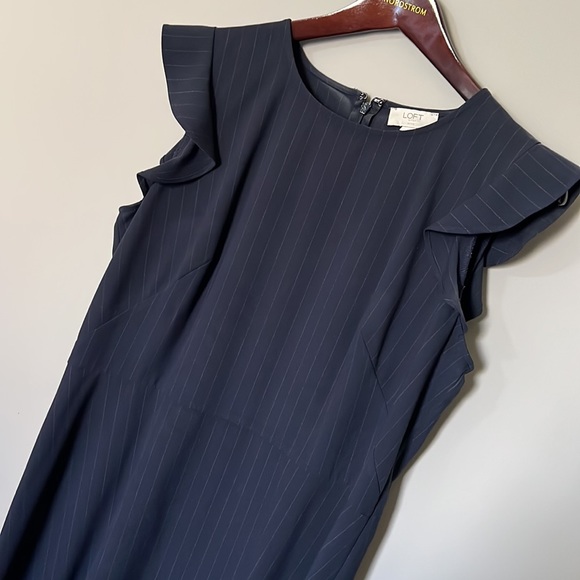 LOFT Navy Pinstripe Flutter Dress - Picture 2 of 4